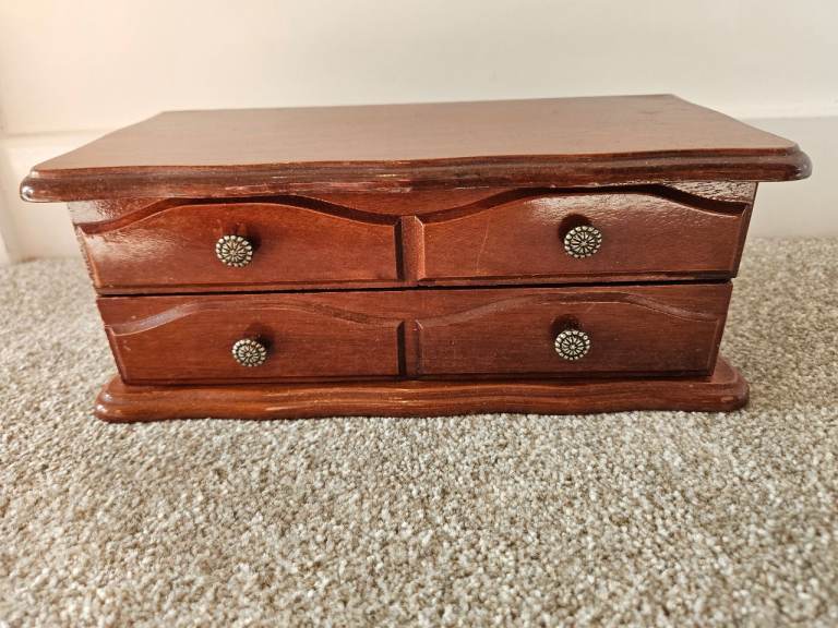 Wooden Jewelry Box with Mirror and 2 Drawers 