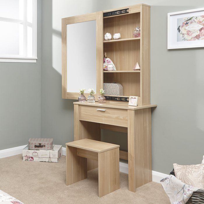 Dressing table with mirror and stool 