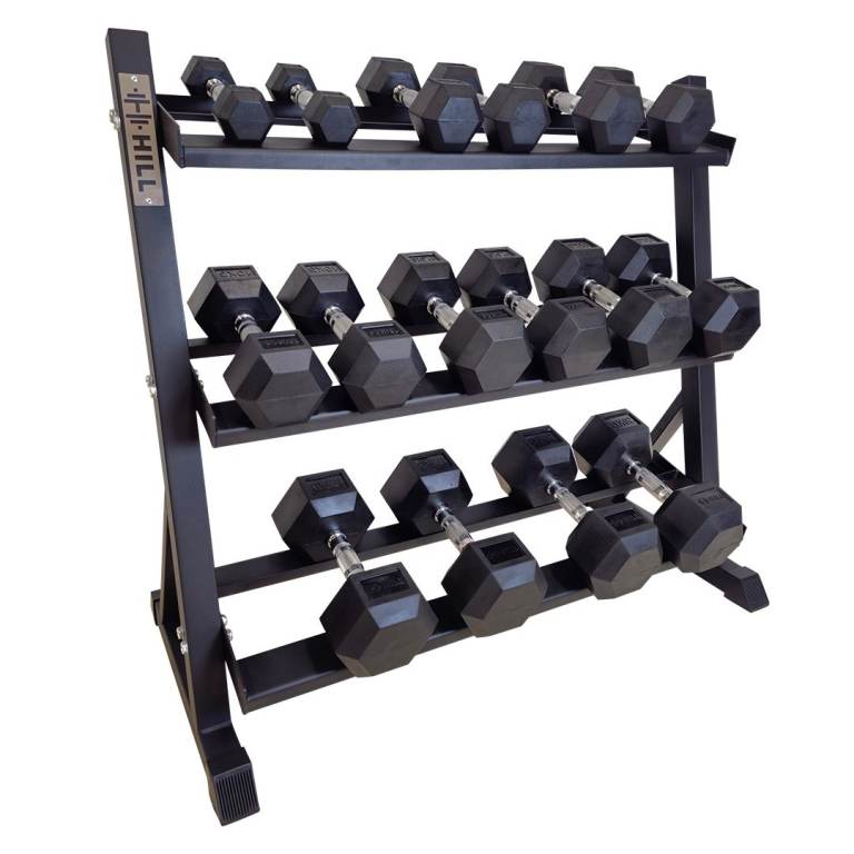 Hill Icon Rubber Hex Dumbbell Set 2.5kg - 20kg with Rack - Weights Gym