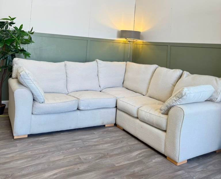 Cream Corner Sofa with Wooden Feet – Good Condition - DELIVERY AVAILABLE 