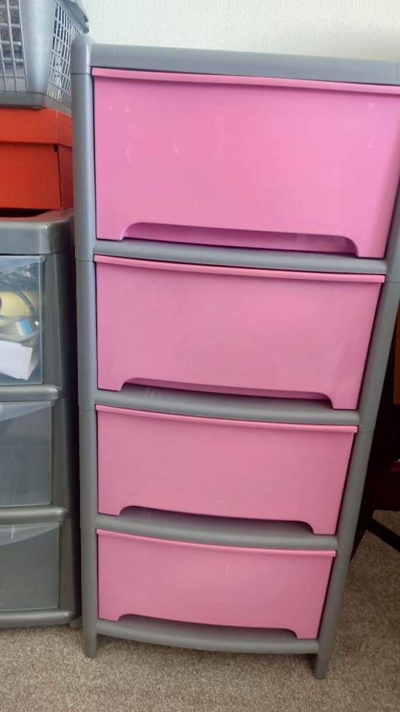 Grey and Pink 4 drawer storage unit