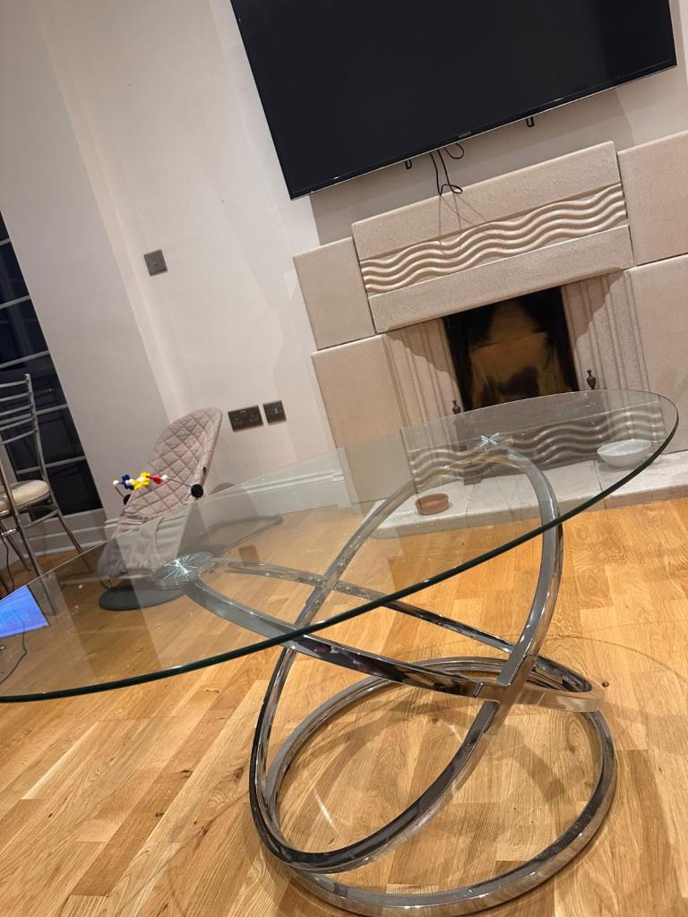 Glass Coffee Table with Chrome Base – Good Condition