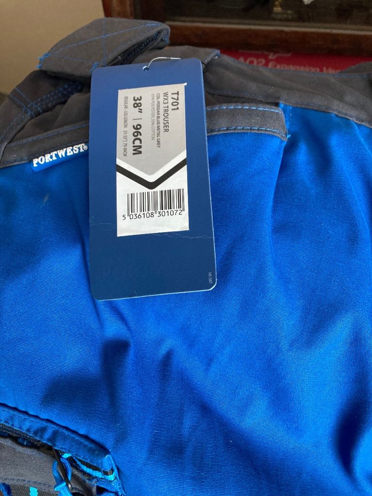 NEW Portwest WX3 Trousers T701 Workwear - Blue/Grey, Size 38"/96CM