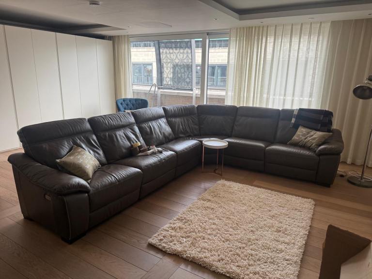 Large Brown Leather Corner Sofa Good Condition RRP £12,000