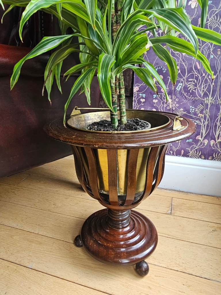 Antique Dutch Teestoof Tea Stove / Planter – Walnut & Brass, c.1880