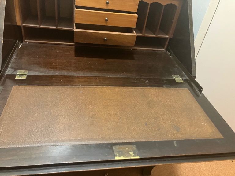 Antique Victorian handmade mahogany Bureau desk with leather inlay