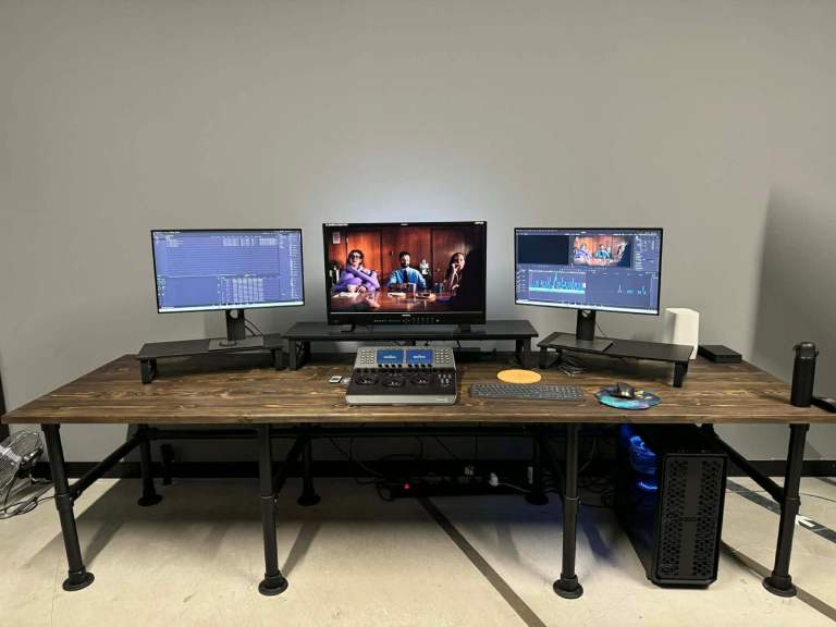 Bespoke 3m Reclaimed Wood & Steel Studio Desk – Industrial / Creative Workspace