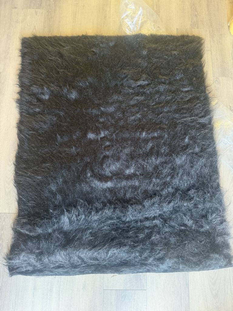 Black Faux Fur Rug Solid Pattern Rectangle Shape for Any Room