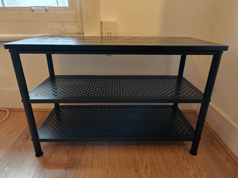 IKEA PINNIG Black Metal Shoe Storage Bench with Shelves