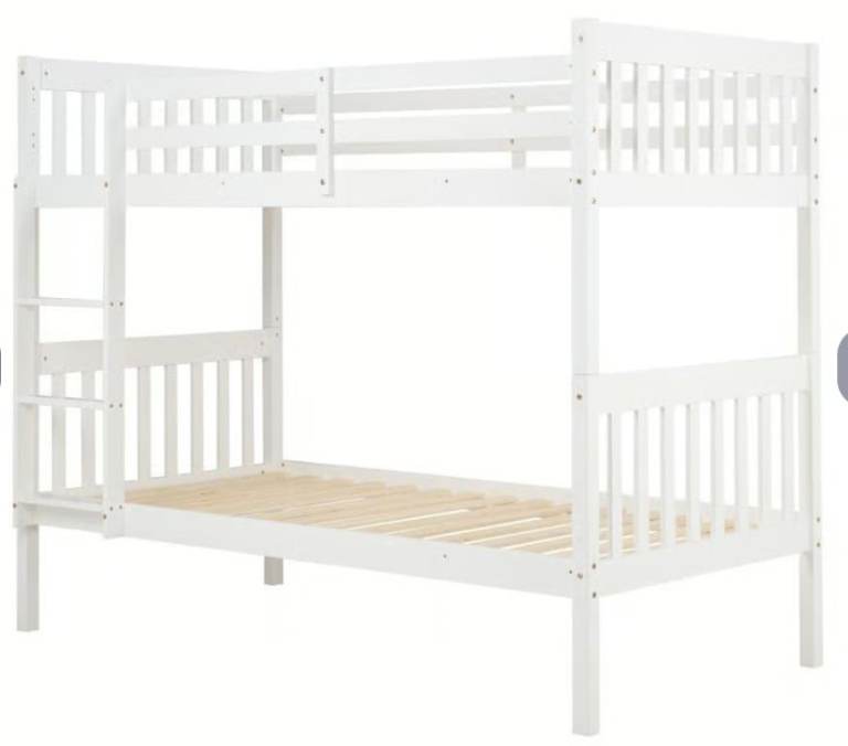 White Wooden Bunk Beds with Ladder – As Good As New