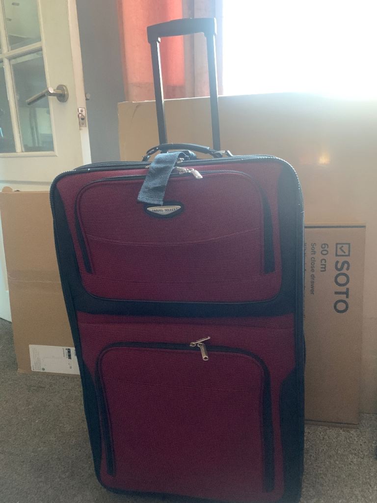 image for LARGE BLACK/BURGUNDY SUITCASE ON 2  WHEELS