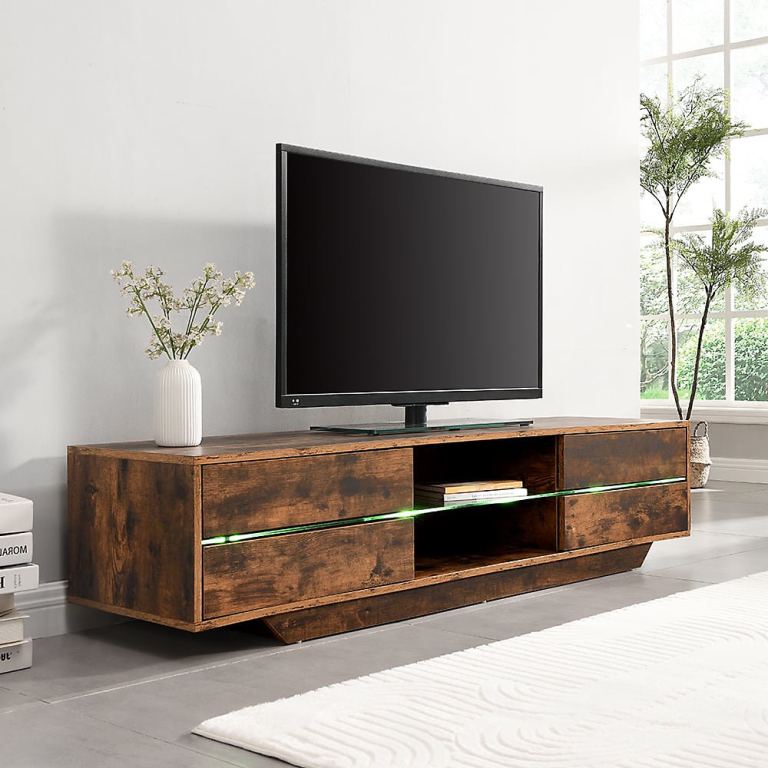 Rustic Oak TV Unit with LED Lights – Modern Design - Up to 50% OFF 🔥