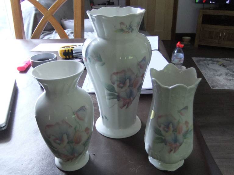 3 Vases by Aynsley Fine Bone China with Little Sweetheart pattern