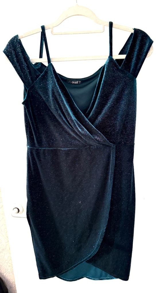 Quiz Glitter Velvet Cold Shoulder Wrap Dress Size UK 16