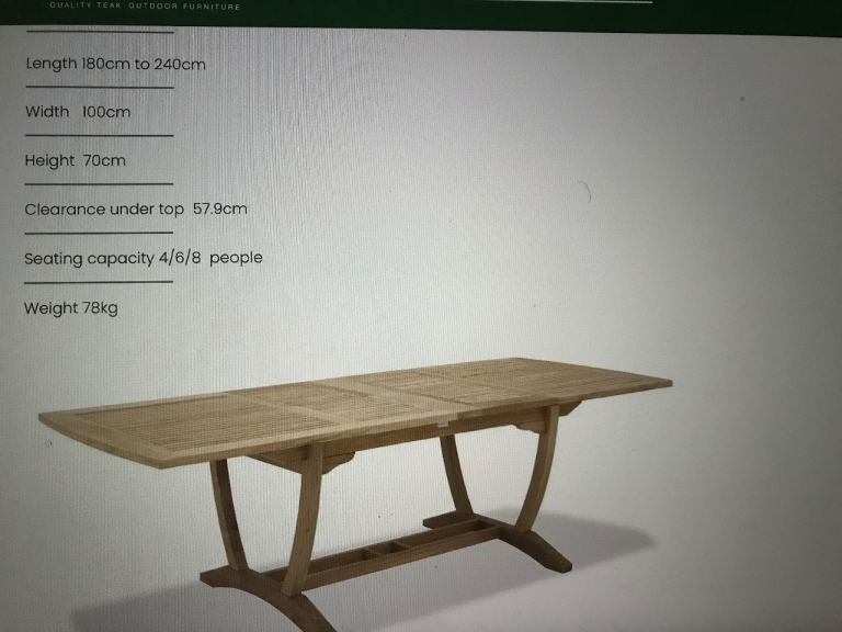 Sustainbly sourced high end  solid teak garden table and 8 chairs