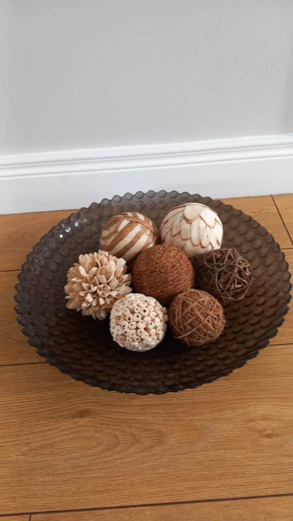 Large Decorative Bowl with Rustic Orb Fillers - Good Condition