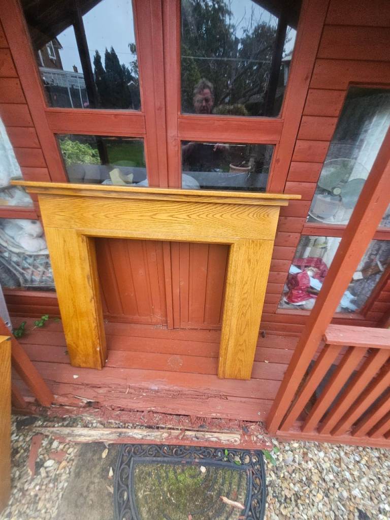 Good Condition Wooden Fireplace Surround  and mirror in Brown