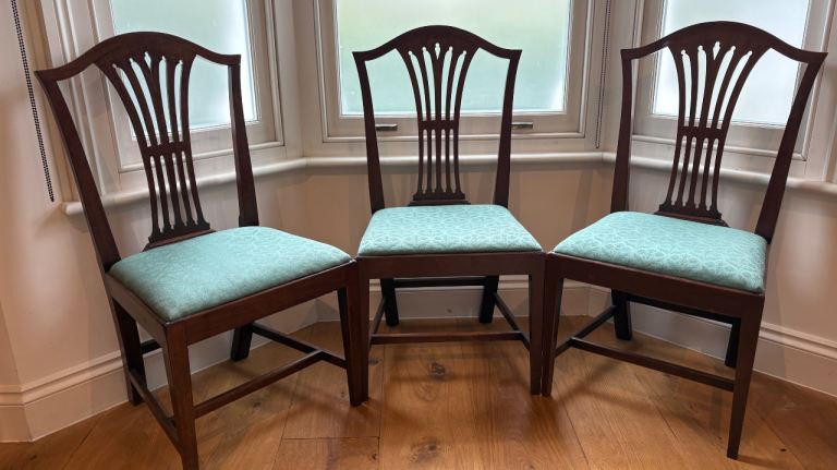 4 FREE Vintage wooden dining chairs with lovely green seats