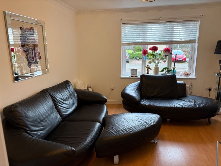 Black Italian Leather Sofa.  