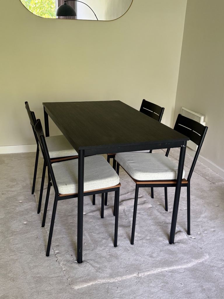 Black Dining Table with 4 Chairs – Good Condition