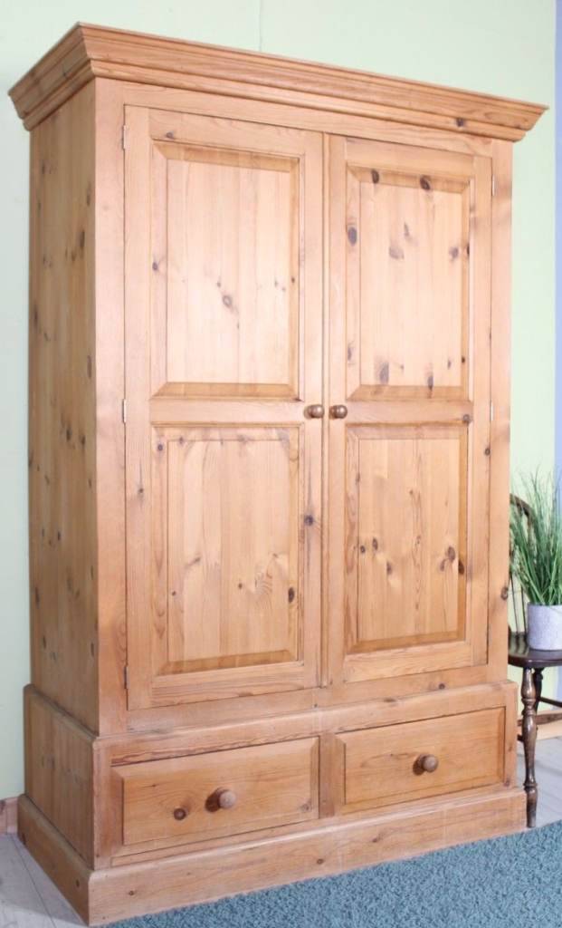UK Delivery - Cottage Waxed Pine Farmhouse Wardrobe With 2 Drawers Waxed Rustic