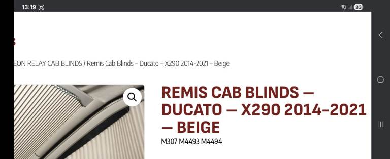 Remis cab blinds for peugeot boxer, Fiat ducato