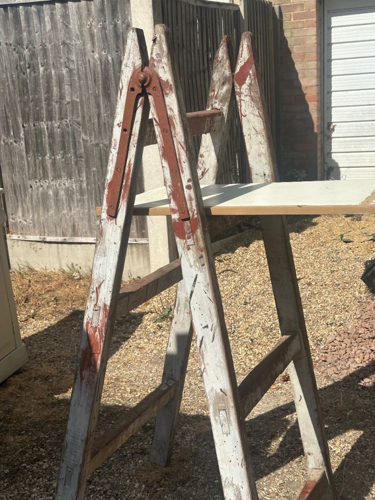 Pair of Wooden Trestle Ladders - Fair Condition