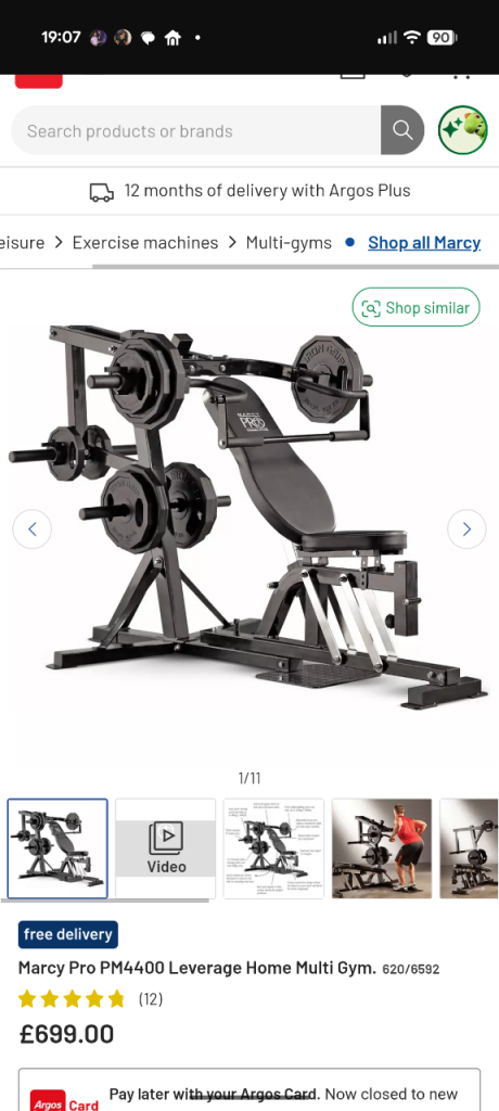 Marcy Pro PM4400 Home Multi Gym + Weight Plates Mixed 82KG + EZ Curl Bar Bundle