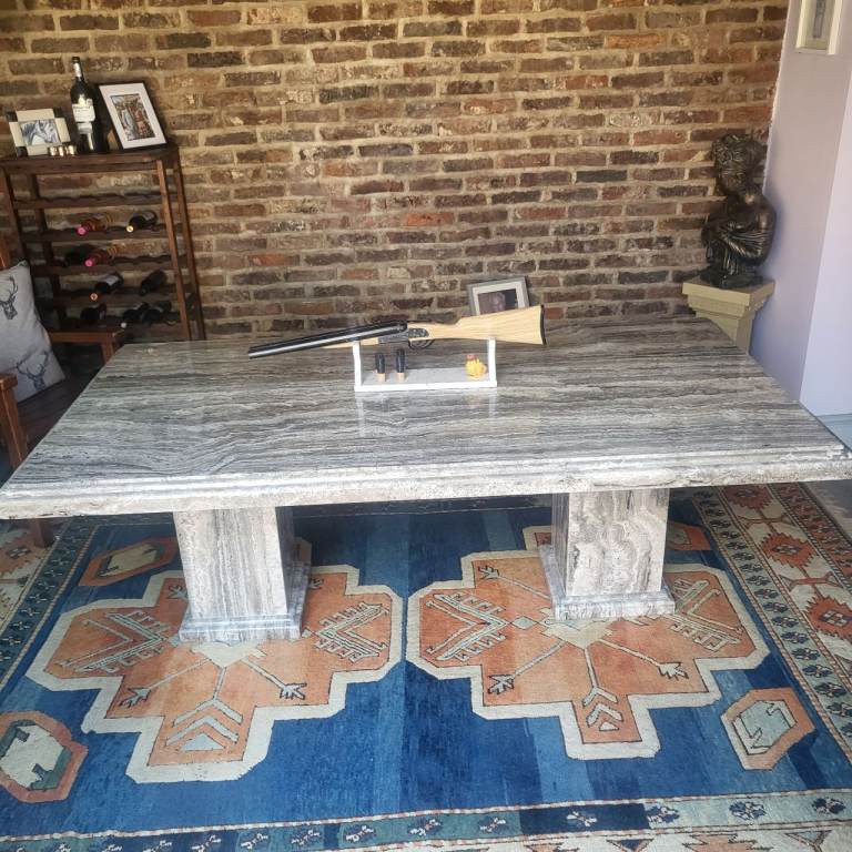 Large Marble Dining Table – Grey, Good Condition