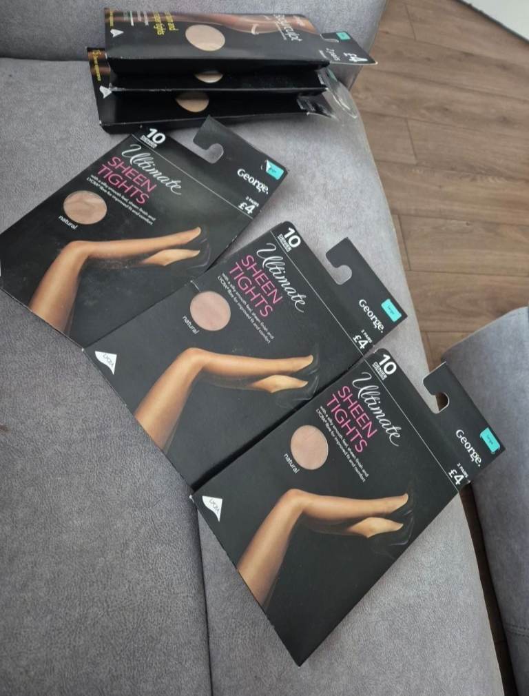 image for 6 Pairs Ultimate Sheen Tights 10 Denier Natural Large Brand New George Lycra