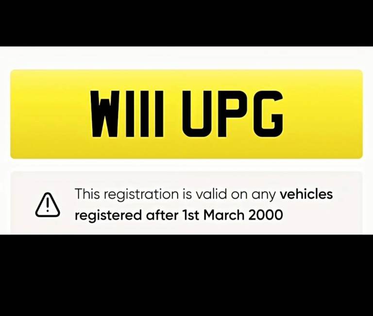 W111 UPG .. private number plate 