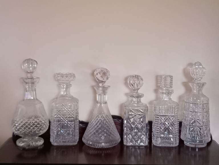Set of 6 Cut Glass Decanters – Good Condition