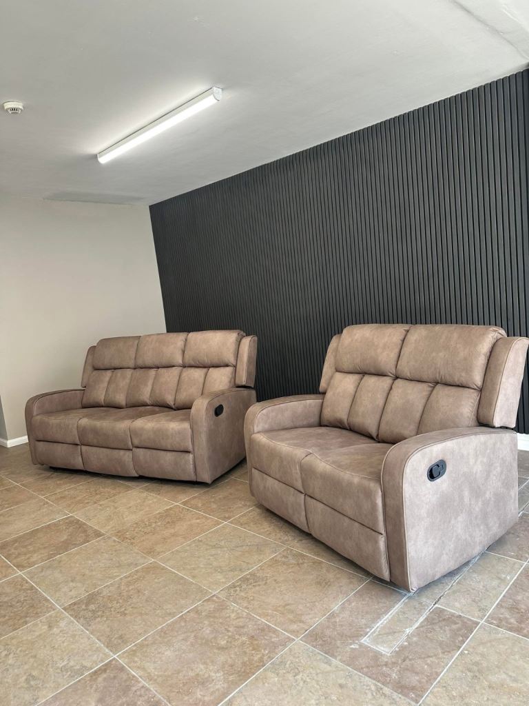 Taupe 3 seater & 2 seater reclining sofa suite set 