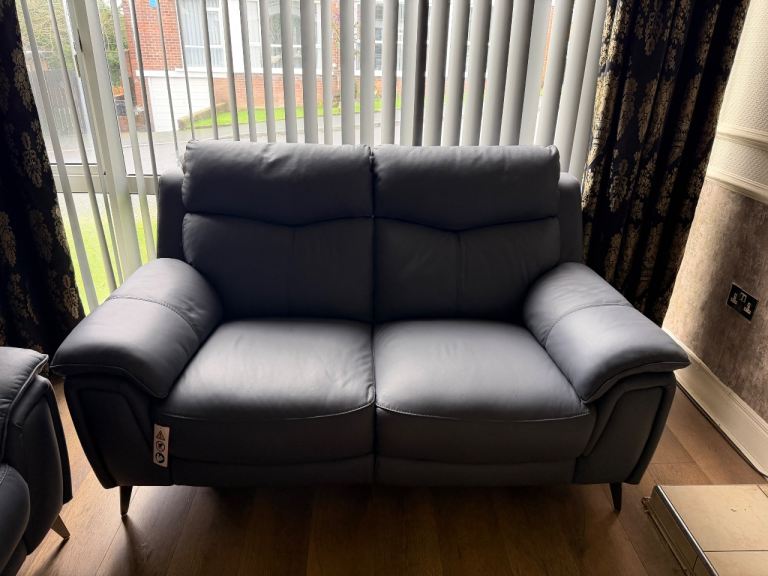 DFS Leather Navy Sofa 