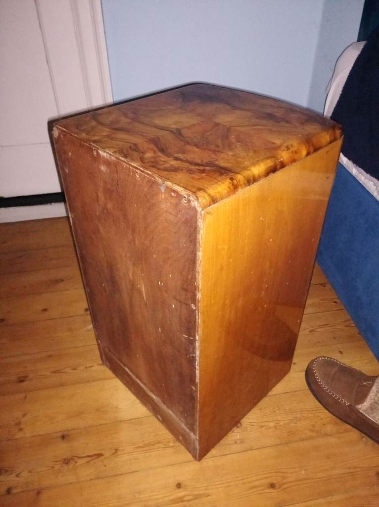 2 walnut veneered Art Deco bedside tables