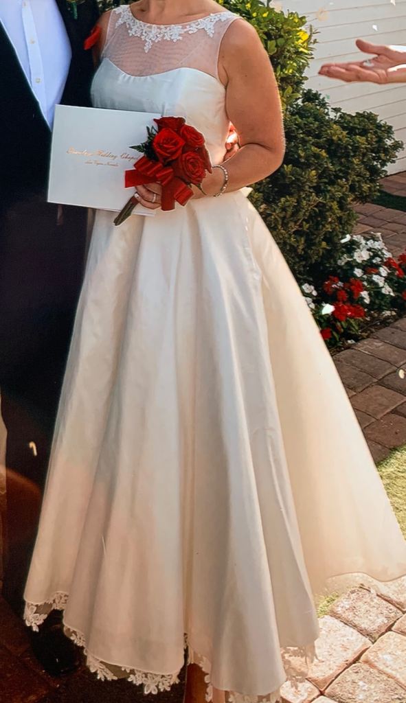 Tea length ivory wedding dress, size 16 UK