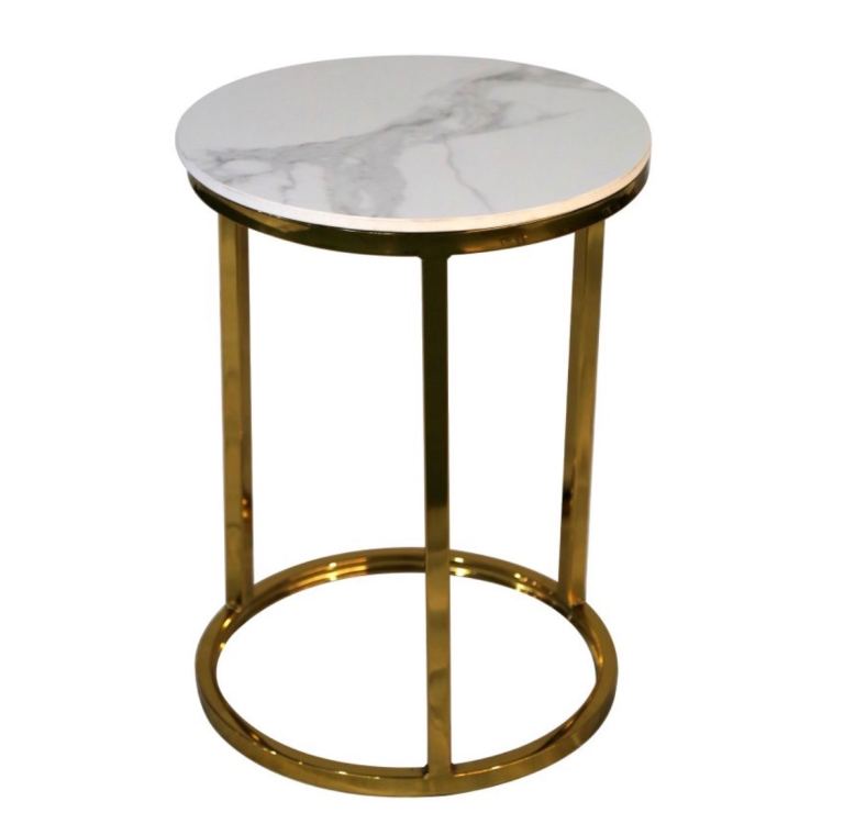 New Round End Table – White Ceramic & Gold Frame