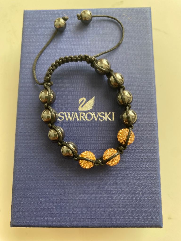 Vintage 1990s Swarovski Shamballa Crystal & Hematite Beaded Bracelet with Box