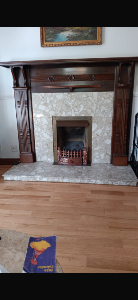 Wooden Fireplace Surround with Marble Back and Hearth – Good Condition