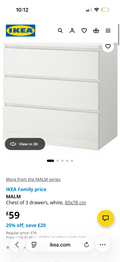 MALM Chest of 3 drawers, white, 80x78 cm