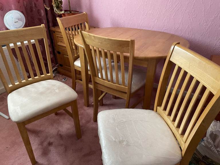 Oxford Oak extendable dining table with 4 chairs cream faux suede