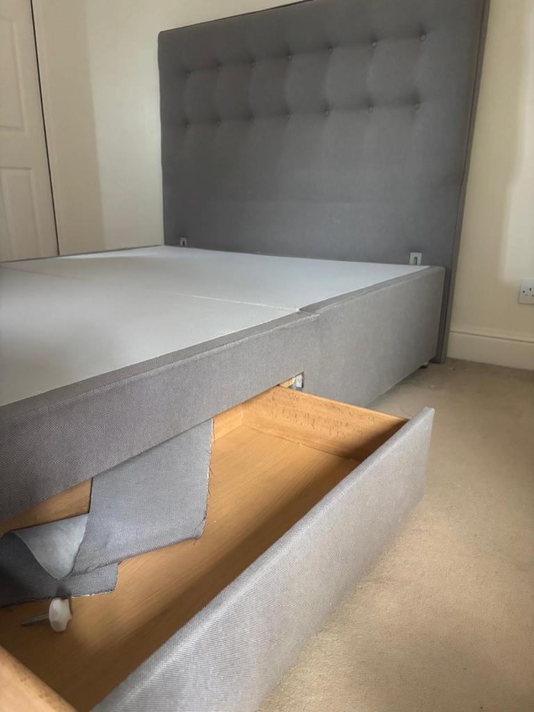 Grey King Size Double Bed Frame with Storage Drawers