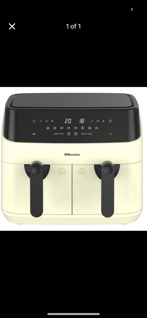 Brand new Emtronics duel double basket 9 litre air fryer with 99 minute timer Digital Touch - cream