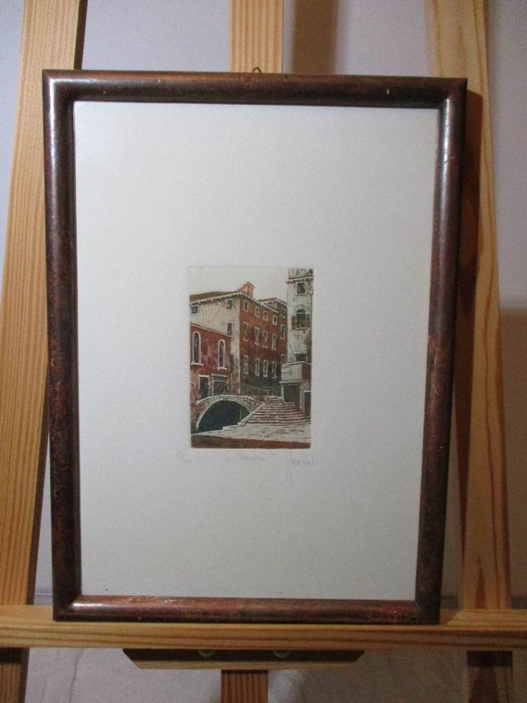 Vintage Framed Umberto Menin Ltd Edition Print of San Cassan, Venice
