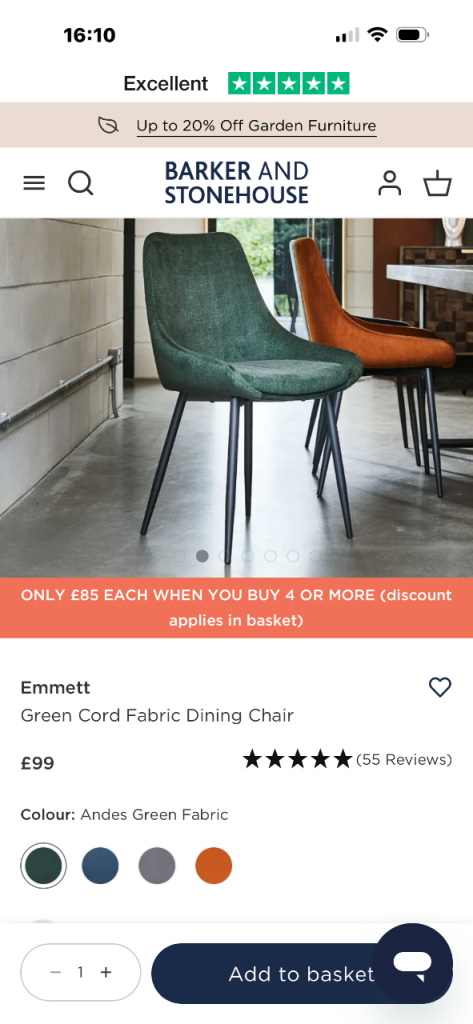 New in box Pair of Barker and Storehouse Emmett - Green dining chairs