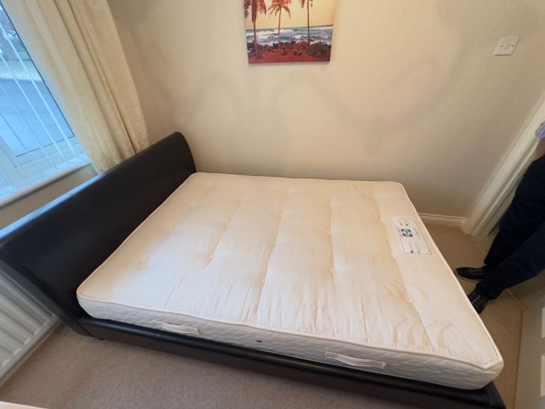 Brown Double bed / Headboard and Sealy mattress 