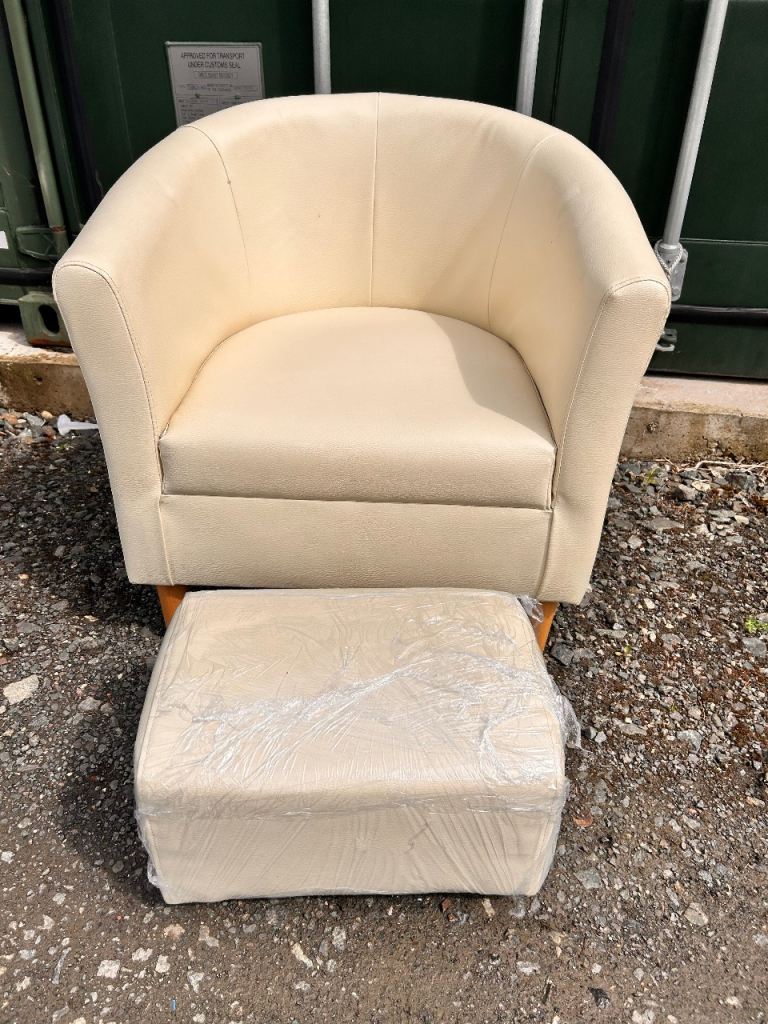 Comfy Beige Tub Chair and Footstool – Like New