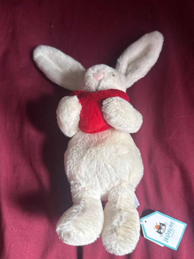 Jellycat Cream Bunny Rabbit Soft Toy with Red heart 