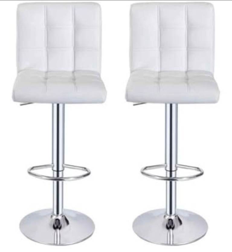 Set Of 2 Kitchen Stools Gas Lift Swivel Stools Home Breakfast Counter Stools (White)  