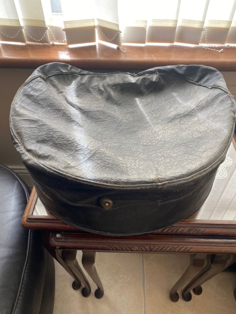 Vintage Black Leather Hat Box with Patterned Lining